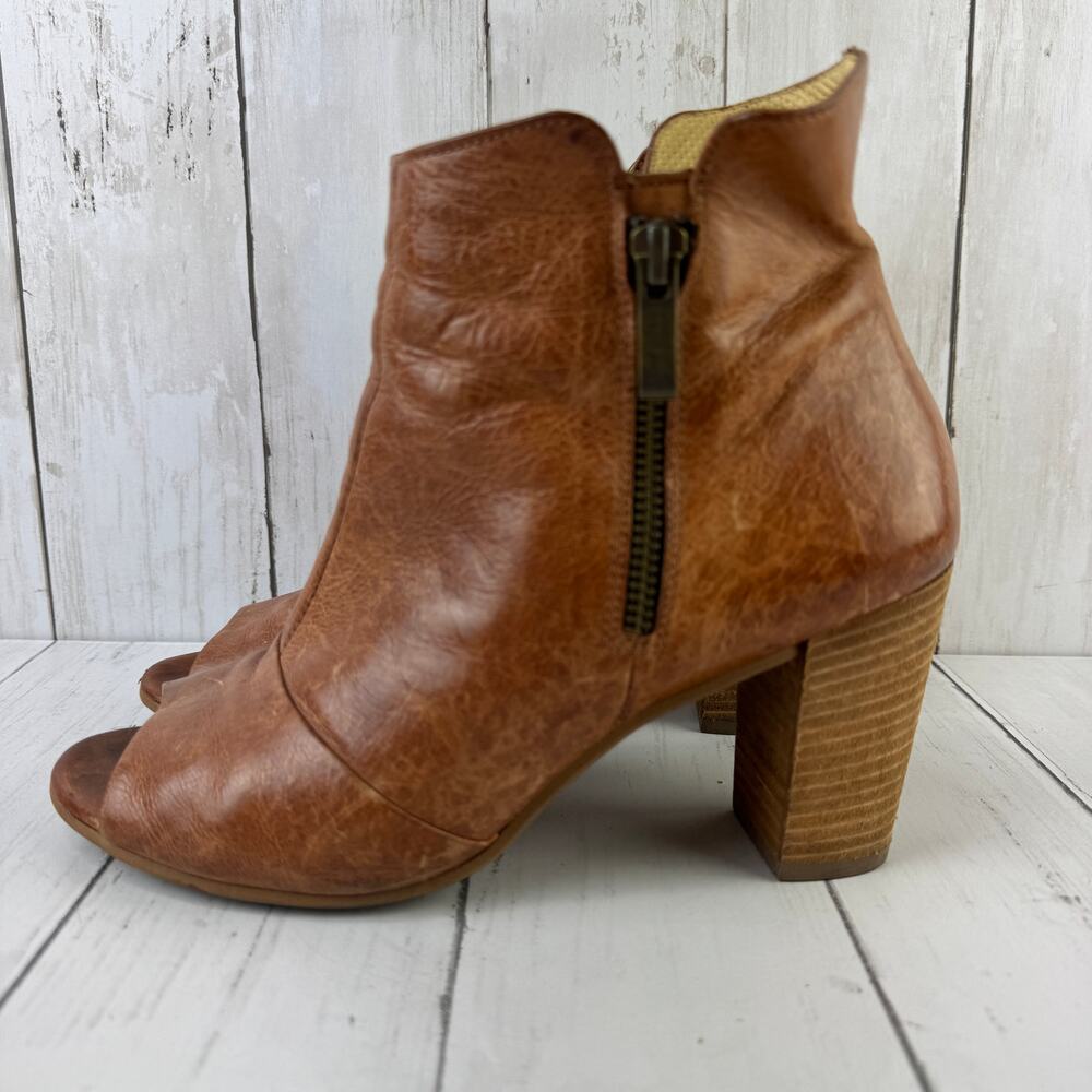 Paul Green Brown Bellini Peep Toe Bootie Distressed Leather Ankle Boot Size 8 - Picture 8 of 15